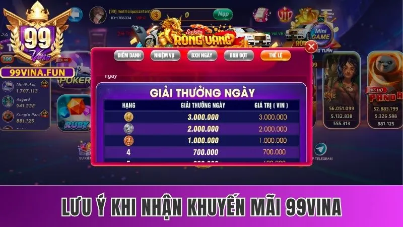 Khuyến Mãi 99vina - Top 5 Sự Kiện Hấp Dẫn Không Nên Bỏ Lỡ 3 Thông tin quan trọng giúp bạn nhận tiền từ sự kiện